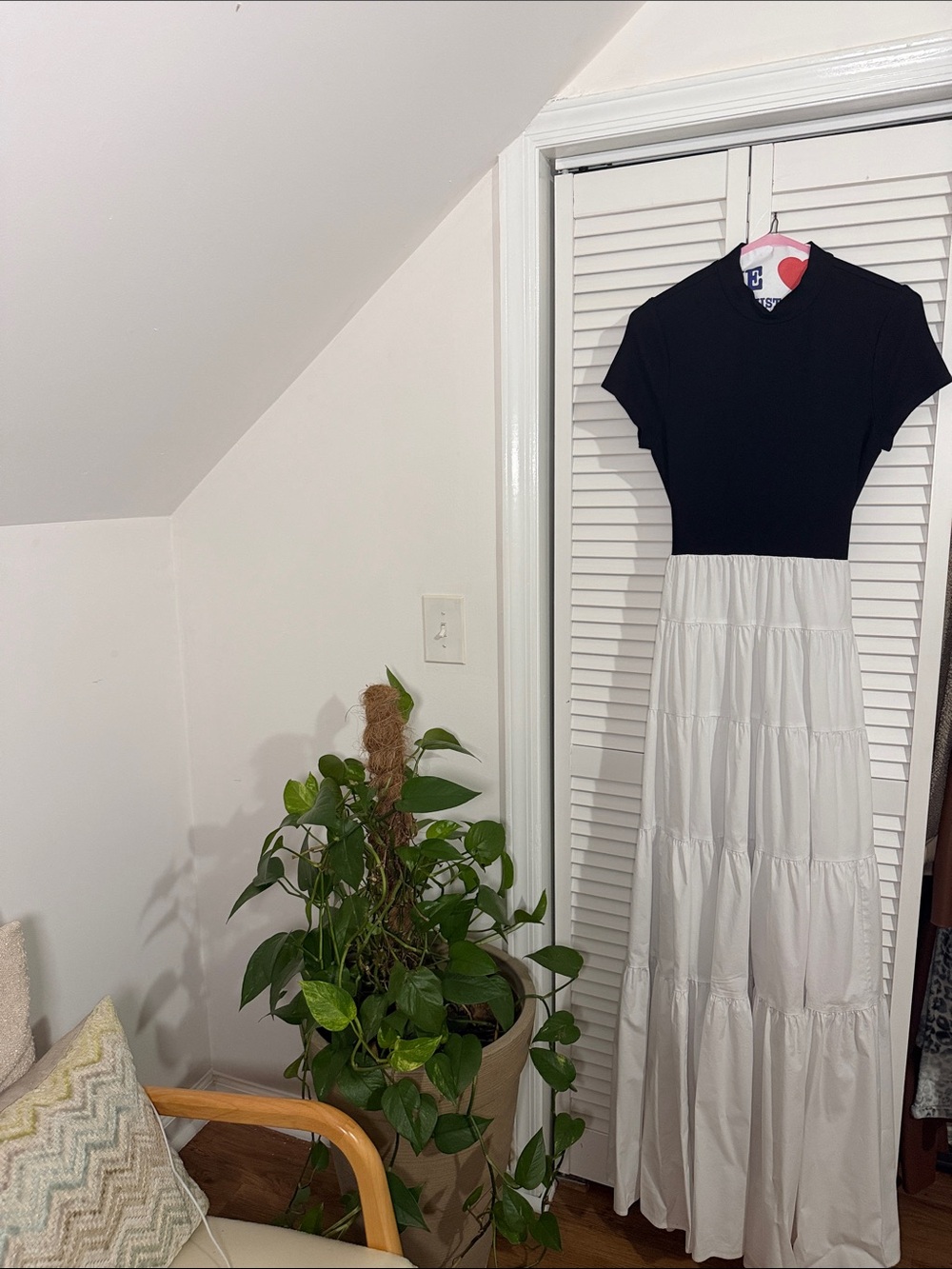 STAUD Black Bodice White Tiered Maxi Dress